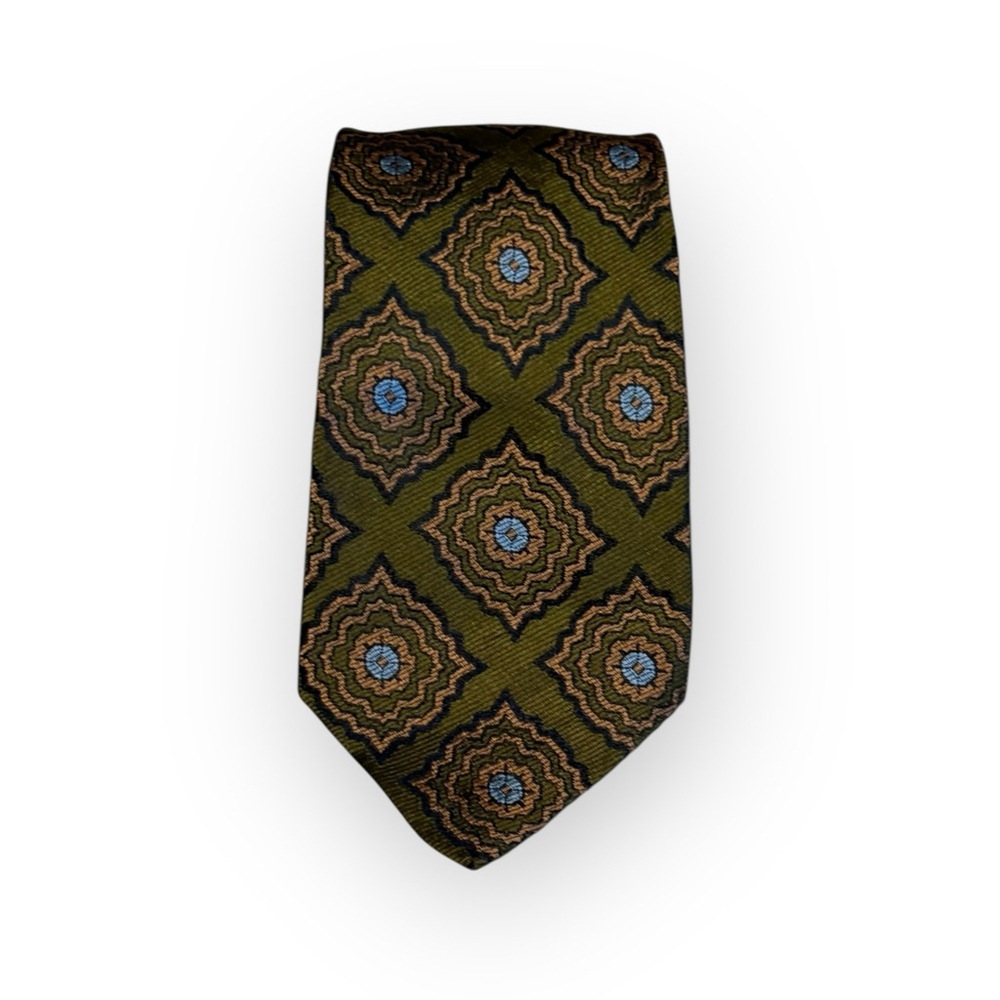 Vintage Bronzini Men’s Necktie Neiman-Marcus Green/Brown/Light Blue Silk​​